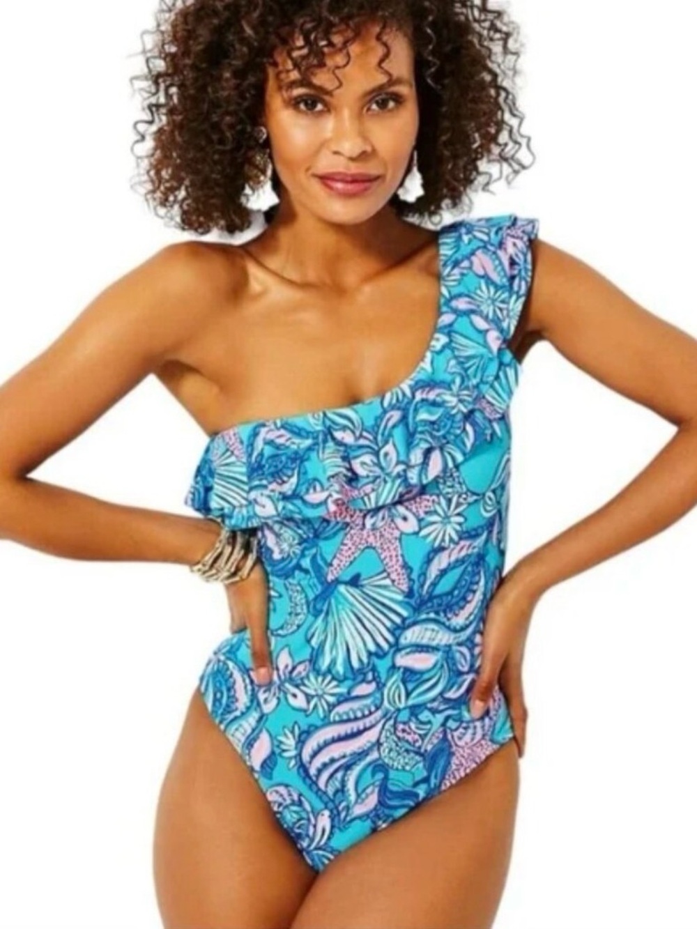VGUC Lilly Pulitzer Caelum Ruffle One-Piece in Amalfi Blue Spund the Sirens